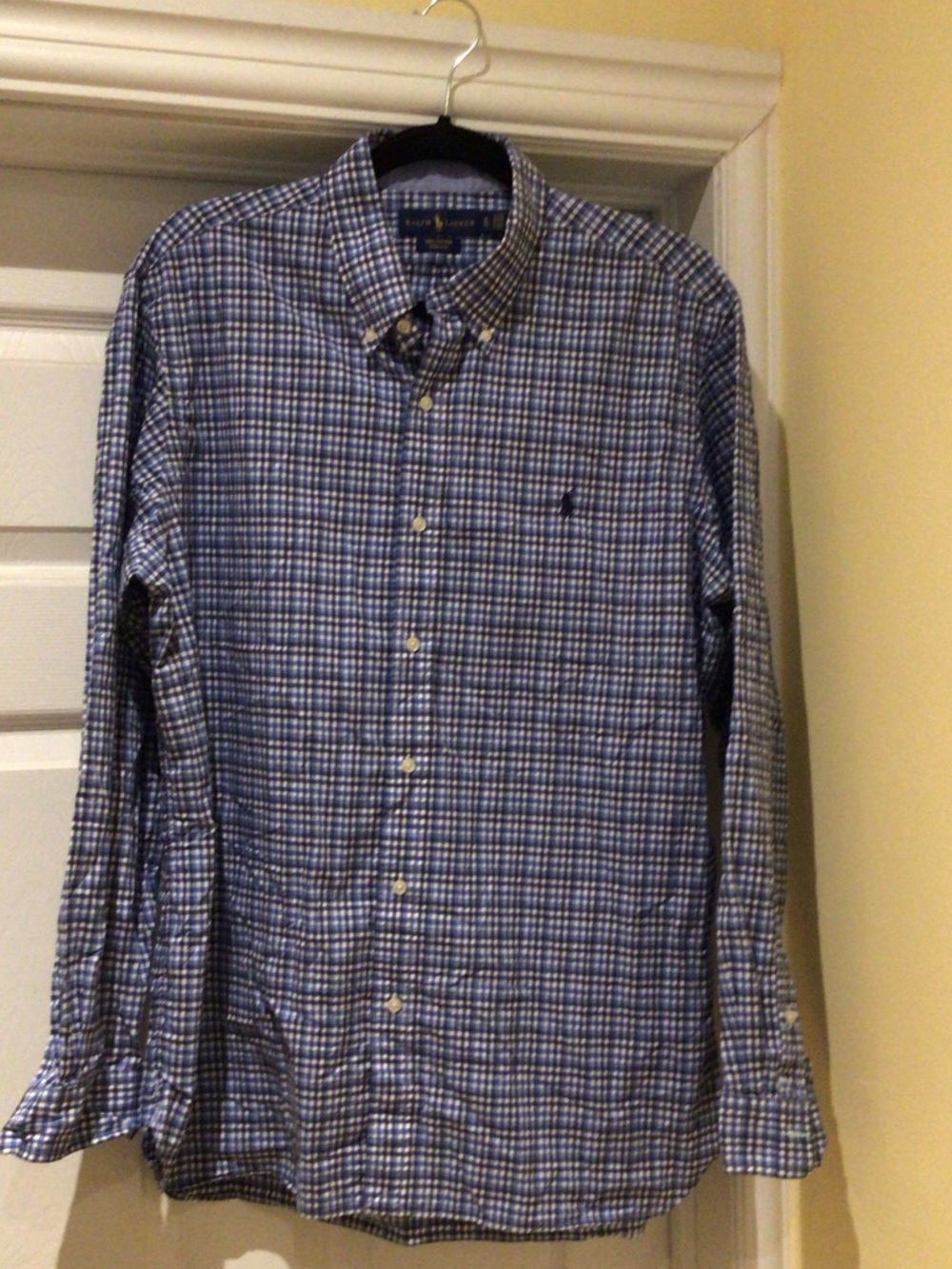 Ralph Lauren Classic Blue & White Plaid Button-Down Shirt Size XL